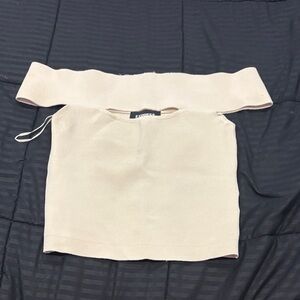 Express Cream Off-Shoulder Knit Crop Sweater